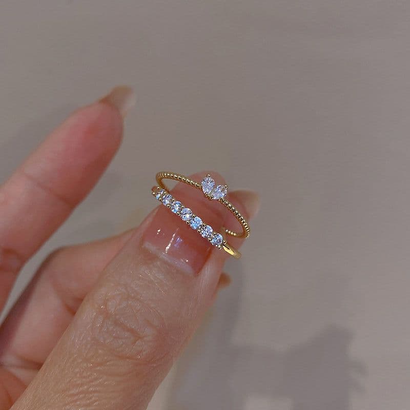 Exquisite Zircon Heart Ring Set – Light Luxury Couple Rings for Women