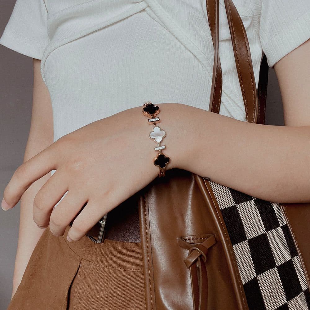 Four Leaf Clover Titanium Steel Rose Gold Open Bracelet for Women