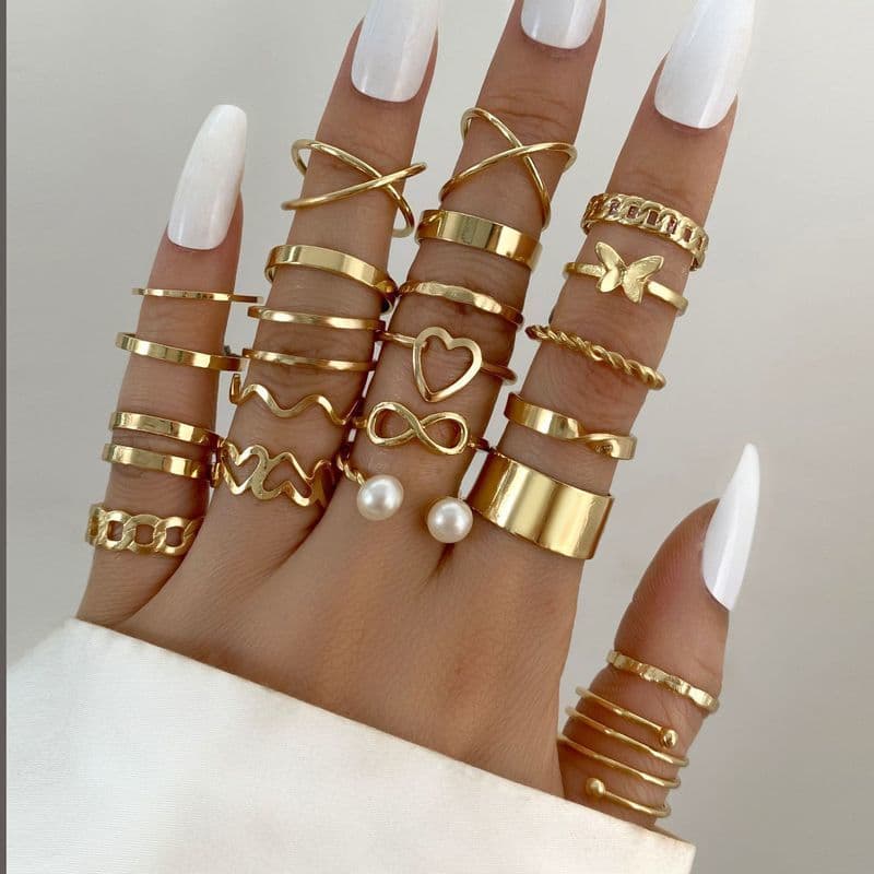 22PCS Butterfly Open Ring Set – Heart Joint Rings