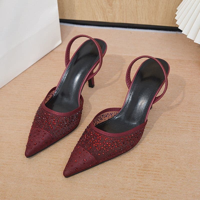 Elegant Rhinestone Pointed Toe Slingback Heels