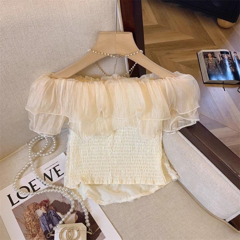 Sweet & Spicy French Off-Shoulder Lace Ruffle Top