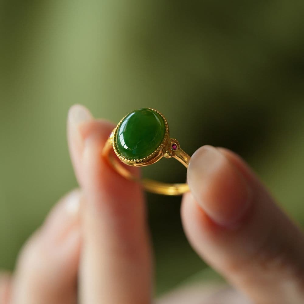 Natural Hetian Jade Green Cabochon Ring – Elegant Jade Ring