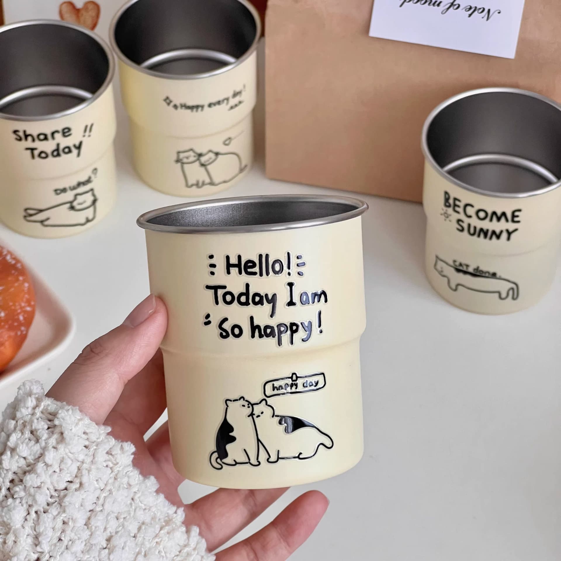 Cute Cat Doodle Stainless Steel Portable Travel Cup
