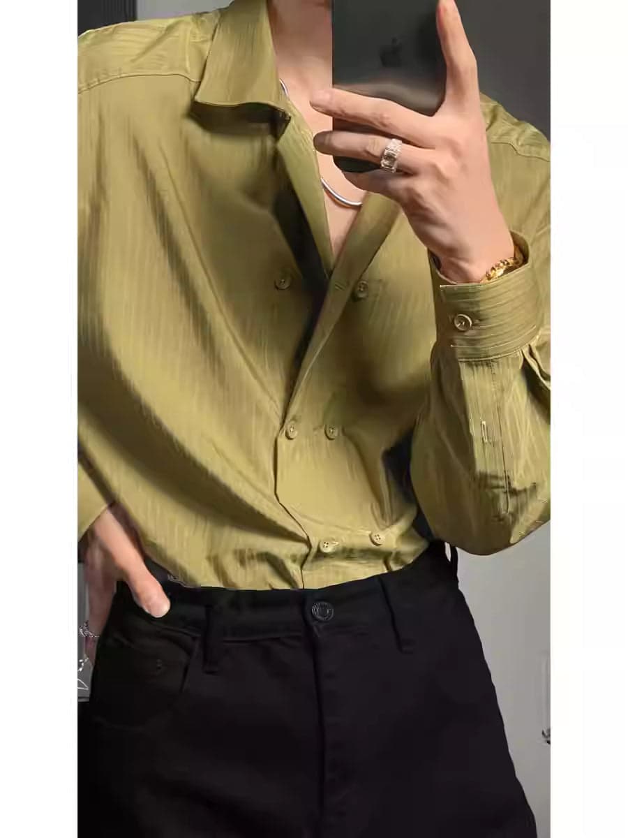 Italian Neapolitan Style Slim Fit Striped Shirt – Men's Light Luxury Long Sleeve Dress Shirt