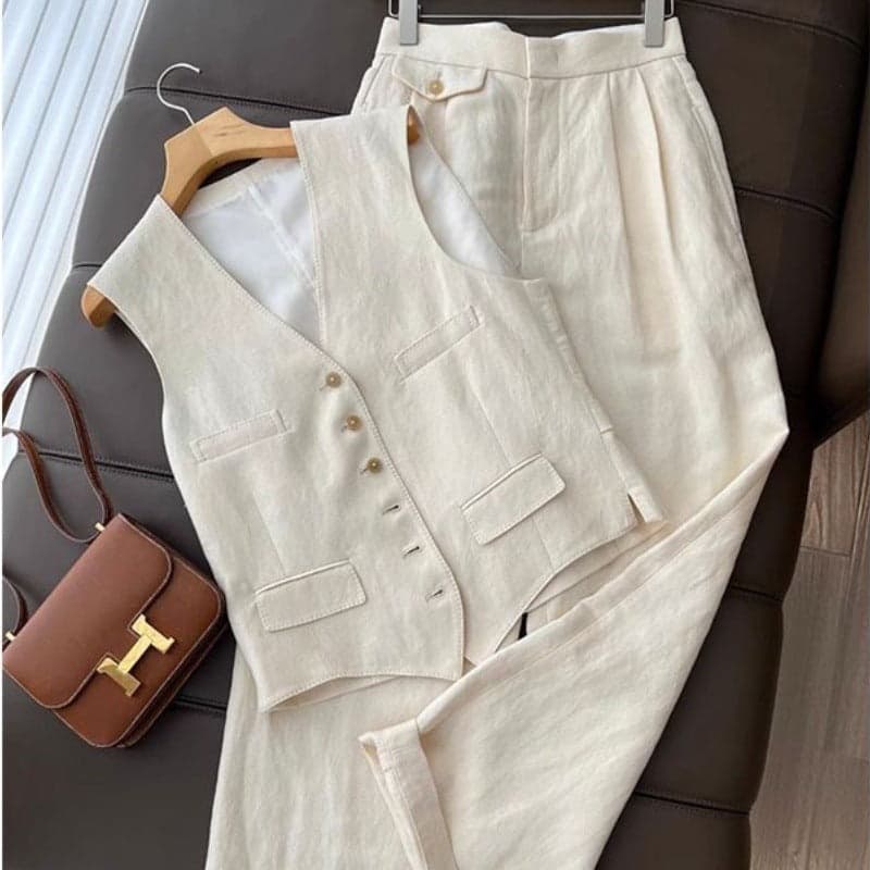 Korean Style Two-Piece Set – Sleeveless Vest and Wide-Leg Pants