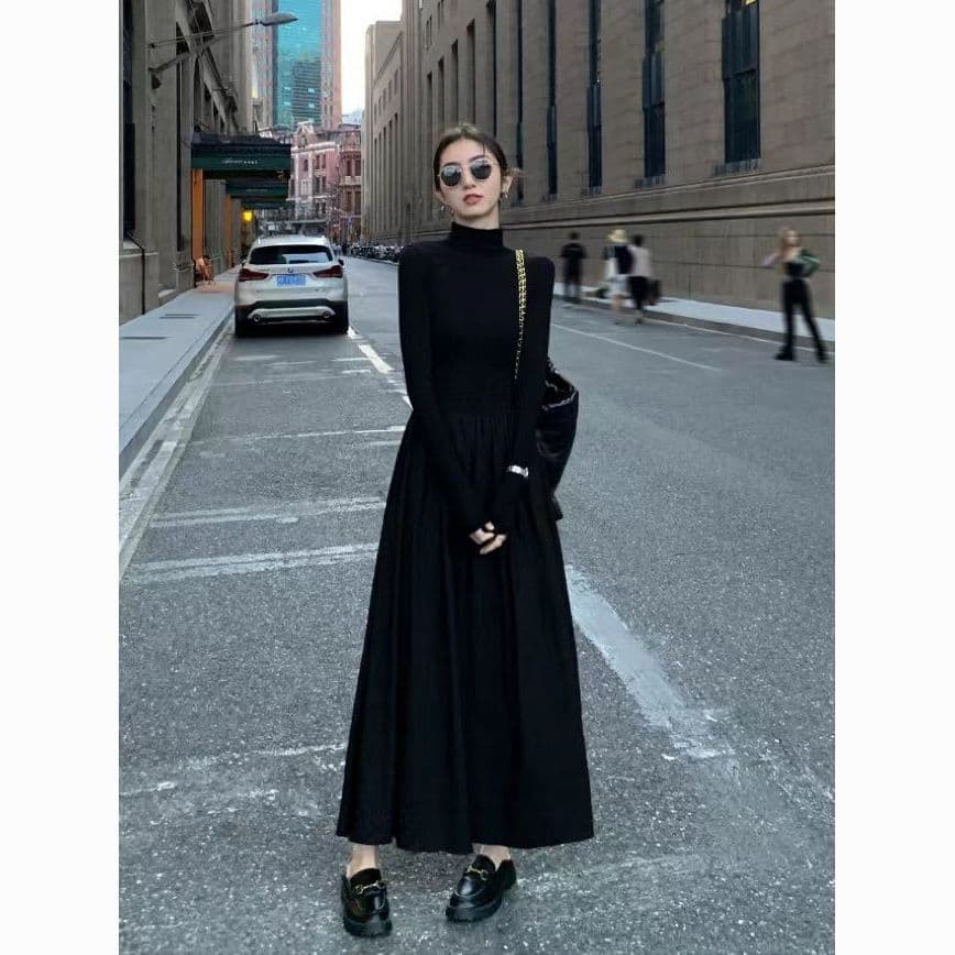 Elegant Audrey Hepburn-Inspired Midi Dress for Women | Korean Slim-Fit Long Skirt