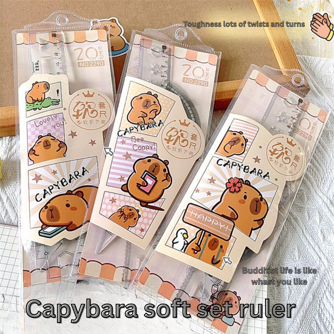 1_ac861b86-e949-4b36-8033-c49395a8d1f4 Capybara soft ruler student special plastic ruler triangle ruler protractor ruler four-piece set 20cm - Image 1