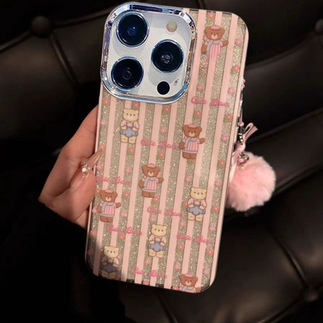 2_e6521a3f-c630-4ff4-9a02-e3e0b6ca9da7 Glitter Stripes Little Bear iPhone Case for iPhone, Soft and Stylish Design - Image 1