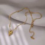 Beaded Snake Chain Heart Pendant Necklace for Women - Image 7