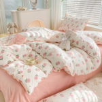 Charming Tulip & Mini Bear Cartoon Lightweight Quilt With Tassel Lace Trim - Set of Bedsheets, Duvet Cover & Pillow case - Image 8