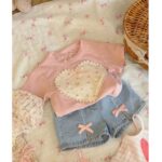Girls Korean Style Pink Denim Shorts Set - Image 3