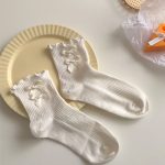 Japanese jk socks for women thin lace straps with bows, Lolita cute soft girl mid-calf socks - Image 7