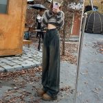Soft Cement Gray Straight Jeans New Retro Hong Kong Style Slim Loose Draping Wide Leg Denim Pants - Image 6