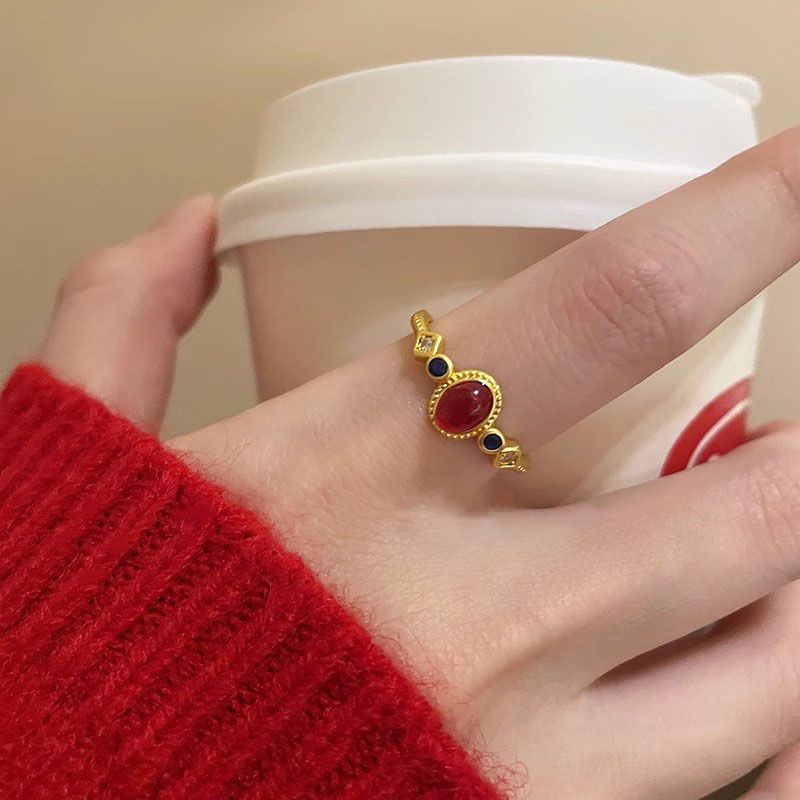13377086884678802 Matte Gold Enamel Ring - Retro Chinese Style Statement Jewelry - Image 1