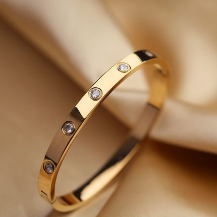 Titanium Steel Non-Fading Rhinestone Bracelet for Women – Rose Gold Oval Design, Trendy Ins Accessory