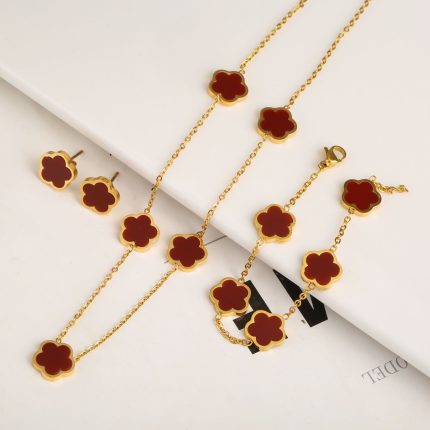 Titanium Steel Five-Petal Flower Jewelry Set – Earrings, Bracelet & Necklace