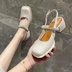 One-Strip Diamond Mary Jane Sandals – Low & Chunky Heel Square-Toe Flats