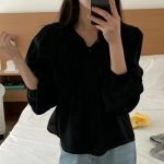 Chic V-Neck Ruffle Tie Blouse – Soft Puff Sleeve Loose Shirt - Image 5