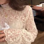 Chic Lace Mesh Blouse – Semi-Turtleneck Elegant Base Layer - Image 10