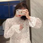Chic Lace Mesh Blouse – Semi-Turtleneck Elegant Base Layer - Image 3