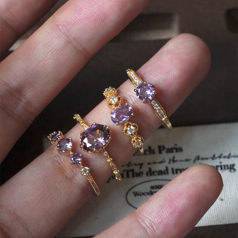 13389447113153756 French Retro Purple Open Ring – Sparkling Vintage-Inspired Statement Ring for Women - Image 1