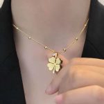 Lucky Four-Leaf Clover Necklace – Hollow Titanium Steel with Crystals - Image 10