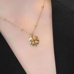 Lucky Four-Leaf Clover Necklace – Hollow Titanium Steel with Crystals - Image 5