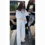 Elegant Plus Size White Two-Piece Set – Flattering Shirt & Pants for Women Coord - Image 10