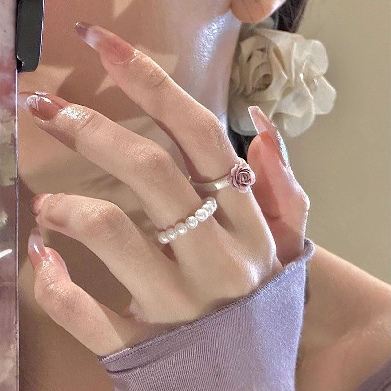 13396179288945932 French Vintage Pearl Ring Set – Baroque Elastic Band, Adjustable Open Ring, Elegant Minimalist Design - Image 1