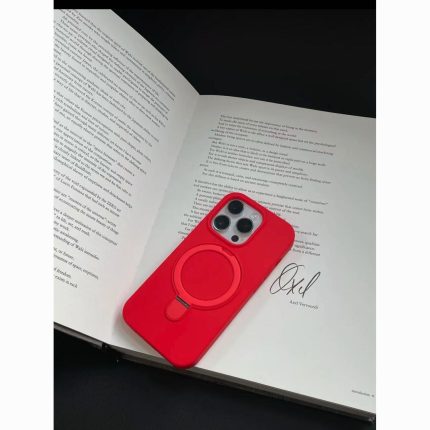 Minimalist Red Liquid Silicone Phone Case with Stand – Full Protection Shockproof Cover