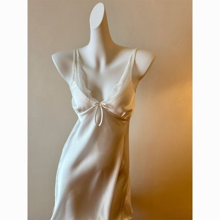 French Lace Silk Nightdress – Sexy Loungewear with Padded Bra