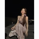 French Style Sparkly Draped Spaghetti Strap Bodycon Long Dress - Image 3