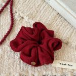 Korean Red Plaid Scrunchie Vintage Hair Tie - Image 6