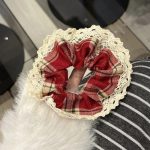 Korean Red Plaid Scrunchie Vintage Hair Tie - Image 3