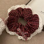 Korean Red Plaid Scrunchie Vintage Hair Tie - Image 4