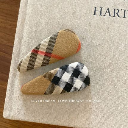 Khaki Plaid Fabric BB Hair Clip Sweet Retro Side Bang Hair Accessory