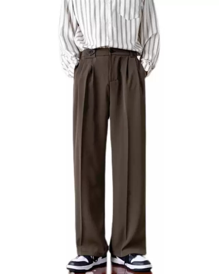 Men’s Hong Kong Style Straight-Leg Drape Suit Pants