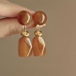 French Vintage Acrylic Long Earrings – Cream Almond and Sunset Orange Elegant Statement Studs