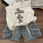 Boys korean style sleeveless vest and denim shorts two piece set - Image 6