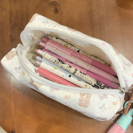 NS Handmade Bear Print Pencil Case - Cute, Fresh, Large Capacity Multifunctional Storage Bag, Stationery Pouch