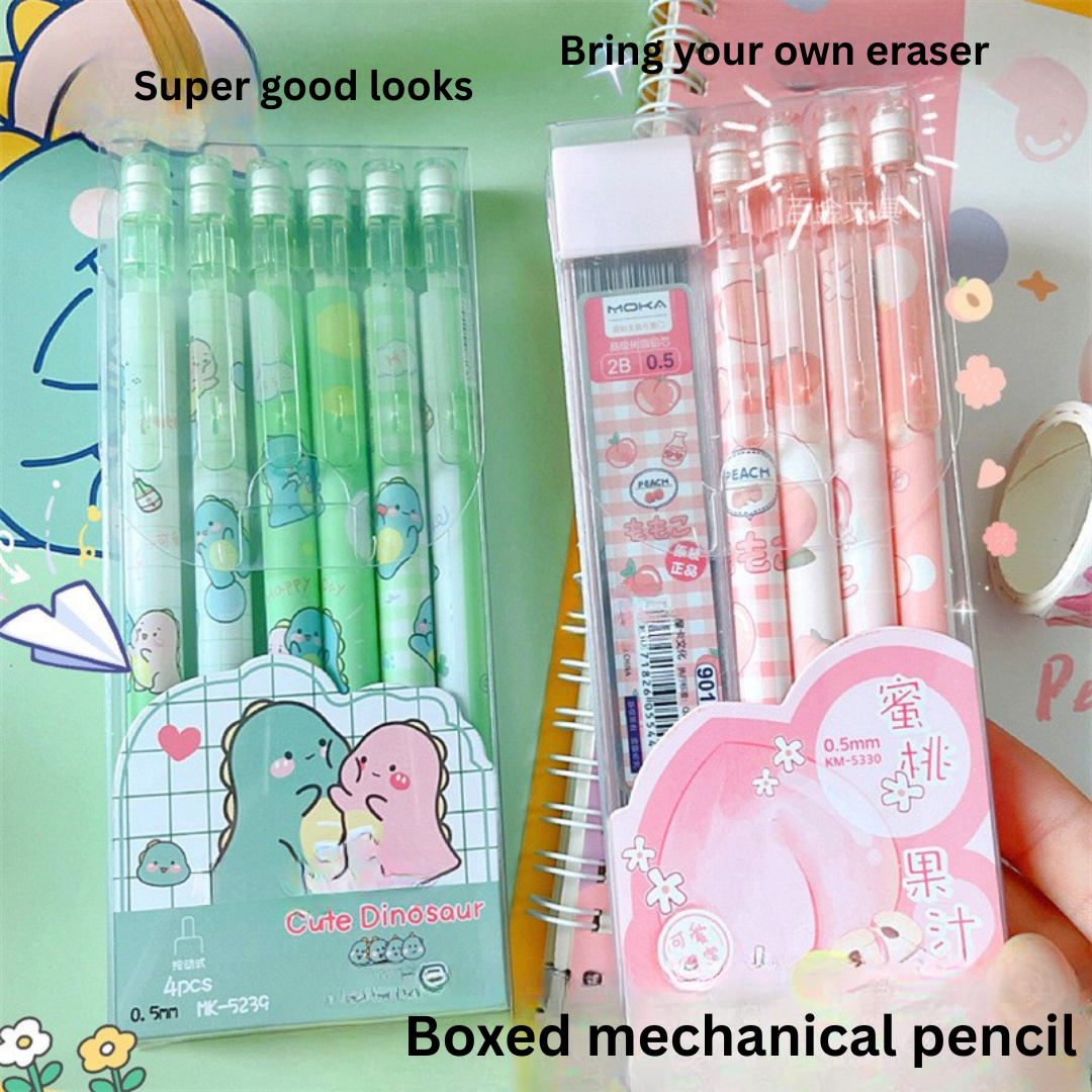 1_cb8e3259-7651-4c3b-80b3-26dc579f361f Automatic pencil box with peach dinosaur cartoon high-value movable pencils cute creative press pen - Image 1