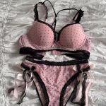 Polka Dot Lace Bow Lingerie Set Push-Up Bra in Pink and Black - Image 10