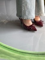 Burgundy Pointed Toe High Heels – Elegant Bow Detail - Image 15