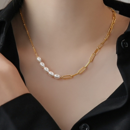 Minimalist Pearl & Plaid Teardrop Pendant Necklace Set