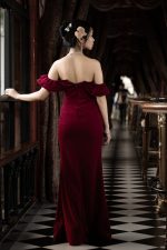 V-Neck Off-Shoulder Bodycon Ruffle Evening Gown – Slimming High-End Party Dress - Image 7