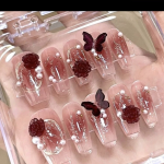 Handmade Wearable Press-On Nails | Ume Blossom Blush Pink & Camellia Flower Nail Art | Removable Rose Wedding Nails - Image 5