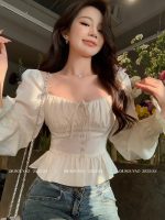 French Square chiffon Neck Shirt for Women High end top - Image 7