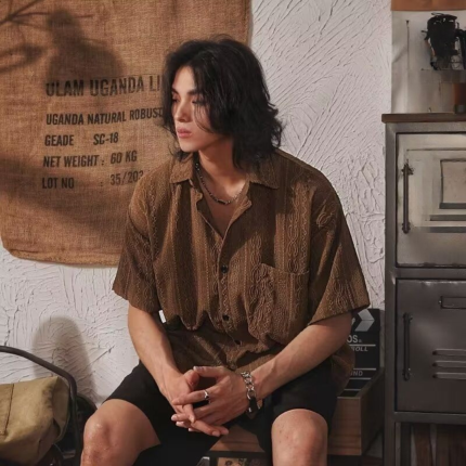 Vintage Niche Short Sleeve Shirt for Men - Draping Effect Casual Shirt