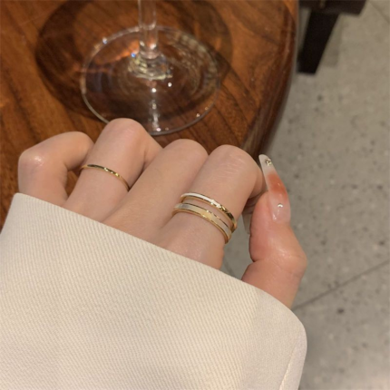 Elegant Double Band Mother-of-Pearl Open Ring – Minimalist Adjustable Ring