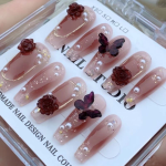 Handmade Wearable Press-On Nails | Ume Blossom Blush Pink & Camellia Flower Nail Art | Removable Rose Wedding Nails - Image 6